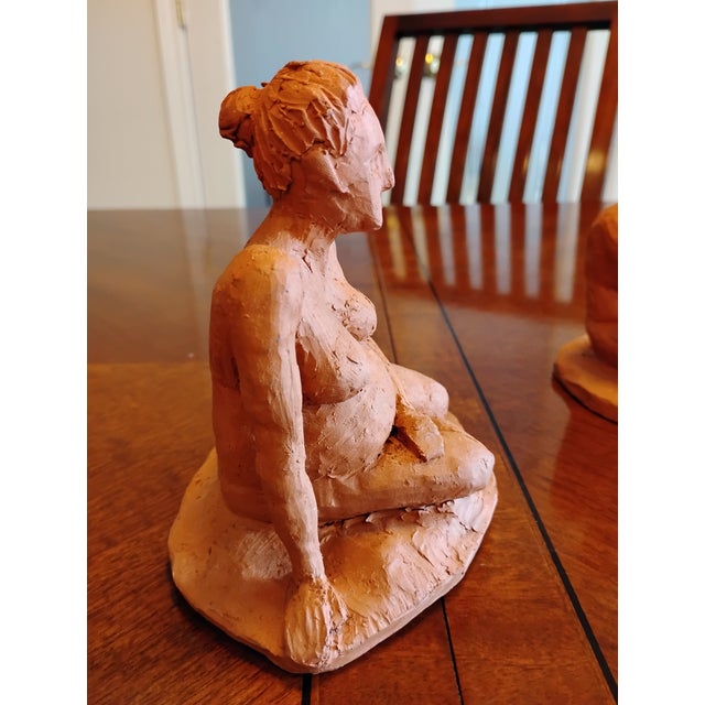 Figurative 1970s Signed Sienna Terracotta Maternity Sculpture Pair • Chronological Pregnancy Set For Sale - Image 3 of 12