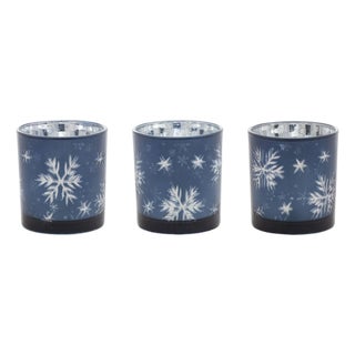 Frosted Votive Candle Holder with Snowflake Design (Set of 3) For Sale