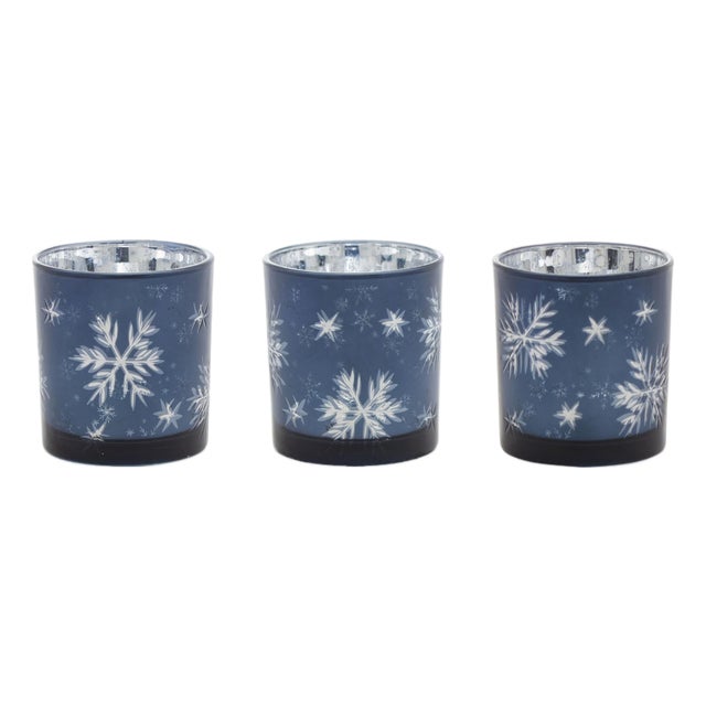 Frosted Votive Candle Holder with Snowflake Design (Set of 3) For Sale