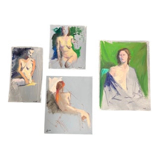 Contemporary Gallery Wall 4 Original Abstract Expressionist Female Nude Study Paintings-Set of 4 For Sale