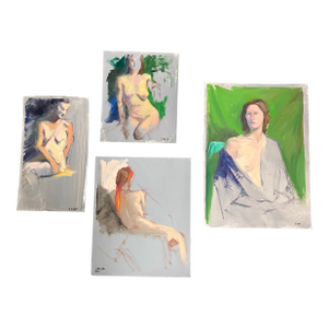 Contemporary Gallery Wall 4 Original Abstract Expressionist Female Nude Study Paintings-Set of 4