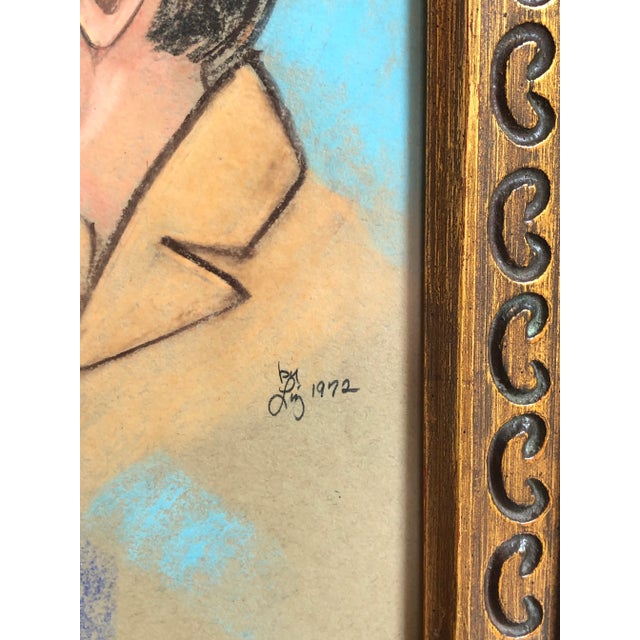 1970s 1972 Original Pastel Portrait of Two Brothers, Framed For Sale - Image 5 of 8