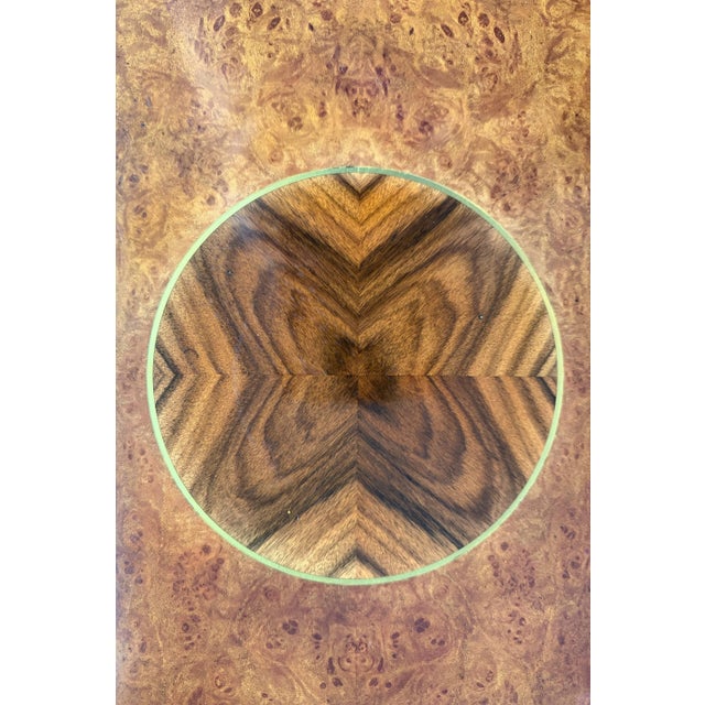Wood Pair of Burlwood Greek Key Side Tables With Custom Glass Tops For Sale - Image 7 of 18