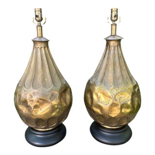 Pair of Italian Modernist Brass Lamps For Sale