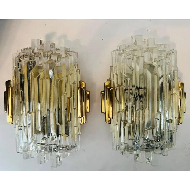1970s 1970s Hillebrand Ice Crystal Wall Lamps - A Pair For Sale - Image 5 of 11