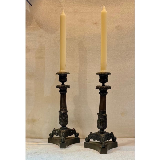 Early 19th Century Bronze French Early Empire Candlesticks - a Pair For Sale - Image 5 of 5