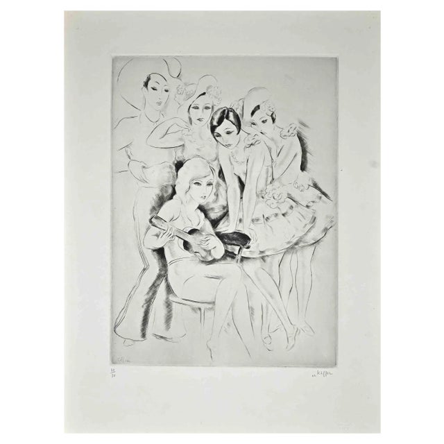 Charles Kiffer, Singing and Dancing, Original Etching, Mid-20th Century For Sale
