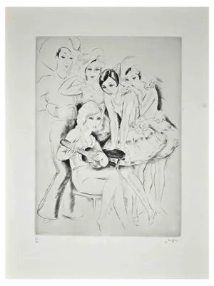 Charles Kiffer, Singing and Dancing, Original Etching, Mid-20th Century