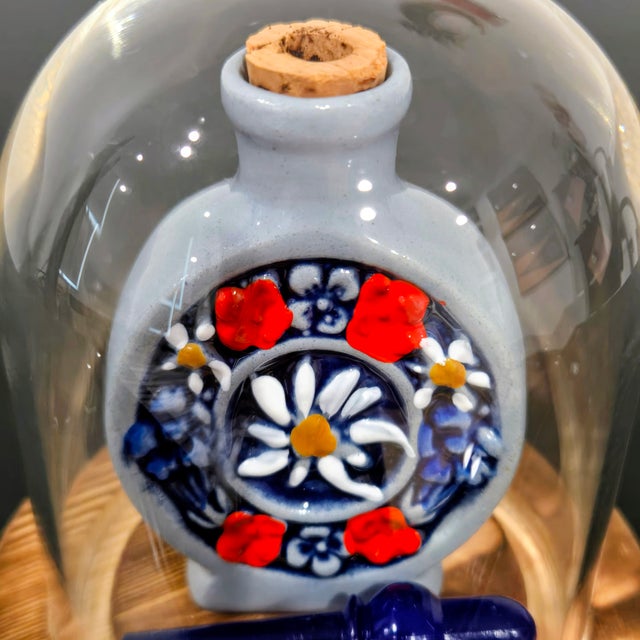 Rustic European Vintage German Zwiefacher Schmalzlerfranzl Stoneware Snuff Bottle With Cobalt Stopper & Glass Display Globe For Sale - Image 3 of 7