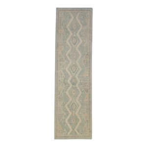 Turkish Oushak Rug Soft Blue & Beige Handwoven Rug 2'8" X 9'6"