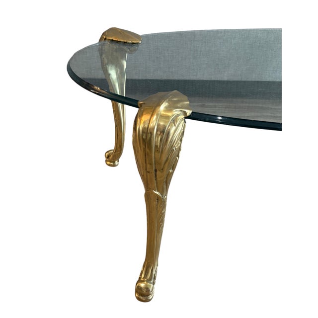Mid 20th Century Brass Solid Fern Sculptural Frond Glass Top Coffee Table Attributed to p.e. Guerin Mid 20th Century Hollywood Regency For Sale - Image 5 of 12