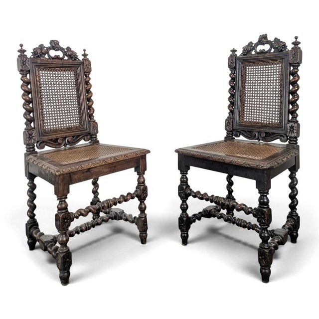 Louis XIII Style Chairs in Twisted Caned Oak, Set of 2 For Sale - Image 11 of 11