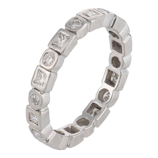 Vintage Diamond Platinum Eternity Band, Size 5.5 For Sale