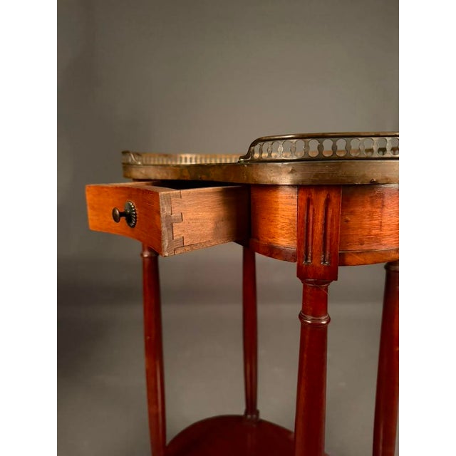Wood French Louis XVI Style Mahogany Kidney-Shaped Side Table With Marble Top & Brass Gallery, C. 1890 For Sale - Image 7 of 12