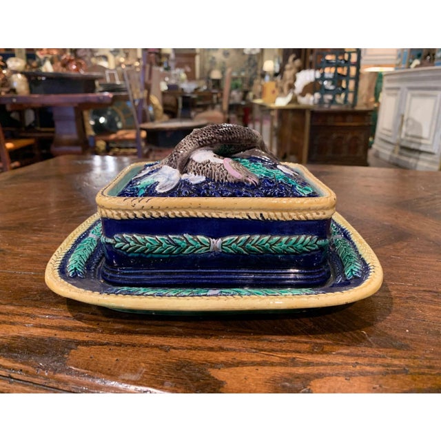 This colorful barbotine dish was created in England circa 1880; attributed to Georges Jones & Sons, the dish is...