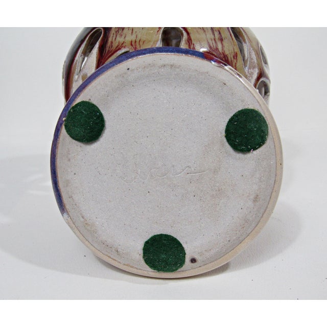 Signed Studio Pottery Pierced Luminary Candle Holder With Matching Dish For Sale - Image 9 of 13