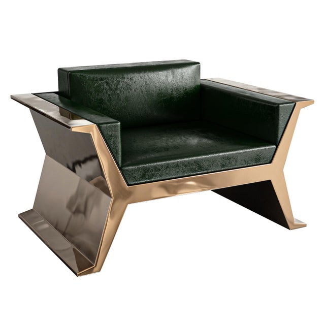Art Deco "Alphacute" Club Chair With Bronze, Handcrafted For Sale - Image 3 of 5