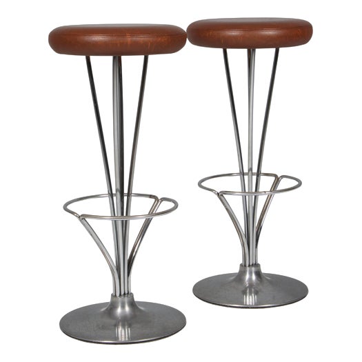 Vintage Bar Stools in Leather by Piet Hein for Fritz Hansen, 1960s, Set of 2 For Sale