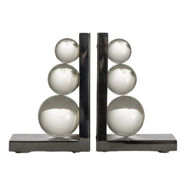 Crystal Balls and Metal Bookends by Jacques Adnet, 1930s, Set of 2 For Sale