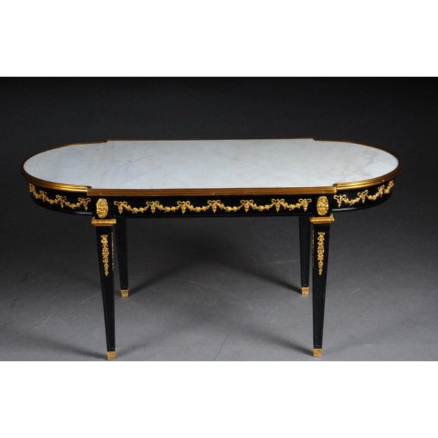 1960s Designer Couch Table in Louis XVI Black, White Marble For Sale In Orlando - Image 6 of 10