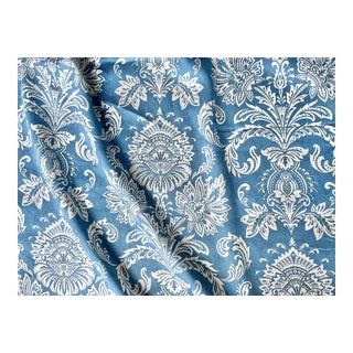 Thibaut Printed Blue Linen Fabric by the Yard For Sale