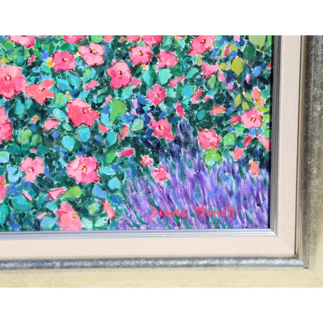 Flower Philharmonic by Diane Monet, American Oil on Canvas, signed Size: 24 x 24 in. (60.96 x 60.96 cm) Frame Size: 29 x...