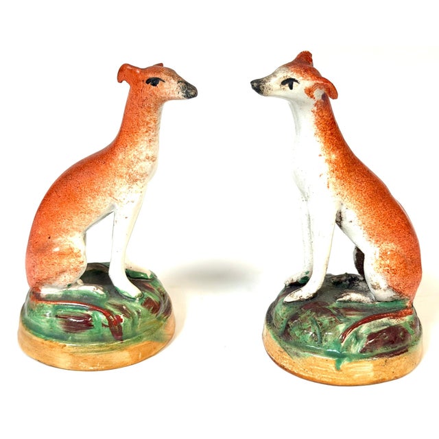 Ceramic Pair of Victorian Staffordshire Pottery Seated Whippet Figures, Circa 1860 For Sale - Image 7 of 13
