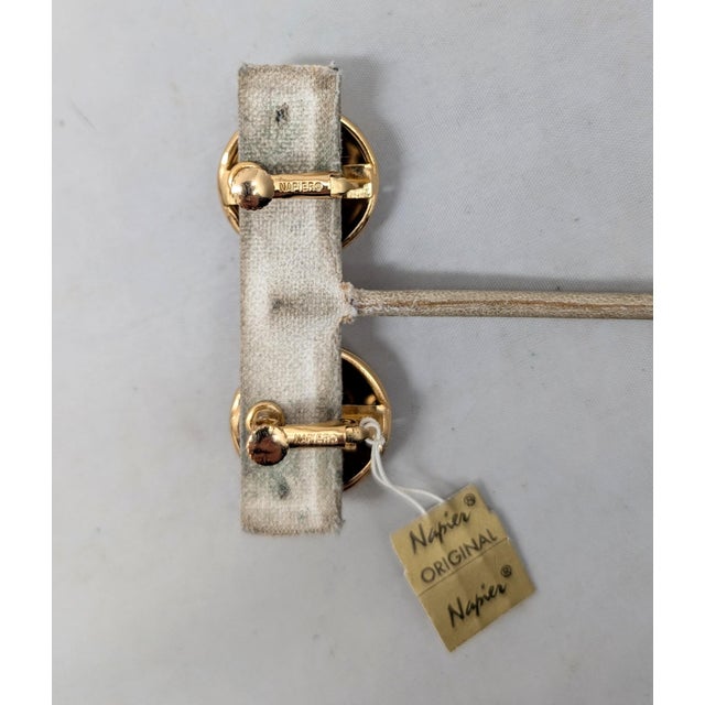 Vintage Signed Napier Goldtone Round Domed Rhodium Plated Stripe Clip Earrings-2 Pieces For Sale In Philadelphia - Image 6 of 7