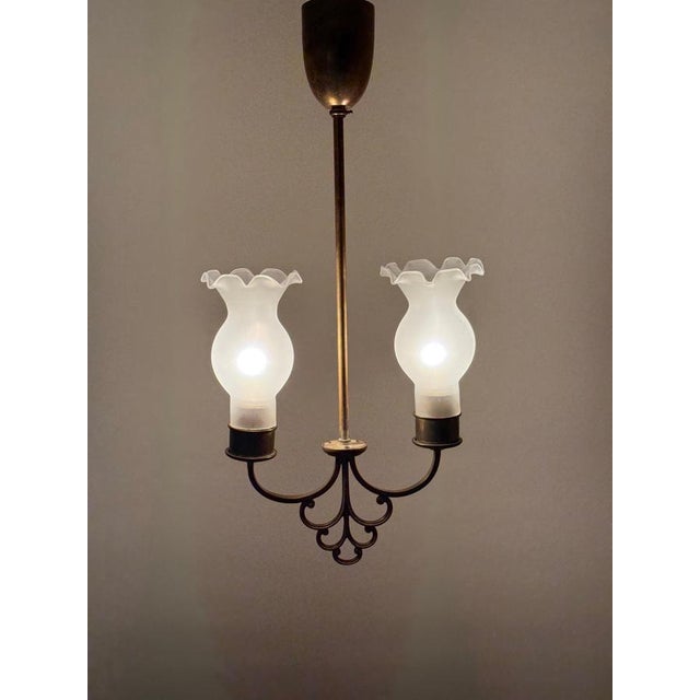 Art Nouveau Brass and Glass Hanging Lamp, 1920s For Sale - Image 12 of 14