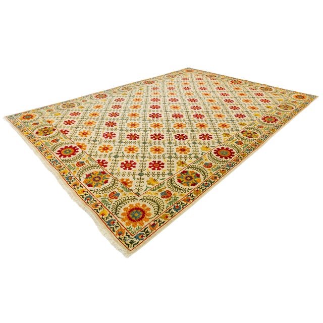 Contemporary Hand-Knotted Wool Suzani Style Area Rug With Floral Trellis Pattern For Sale - Image 12 of 12