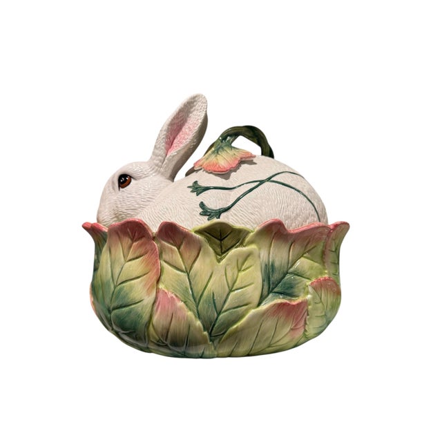Ceramic Rabbit Fitz & Floyd "Le Lapin" Large Oval Covered Vegetable Bowl For Sale - Image 7 of 10