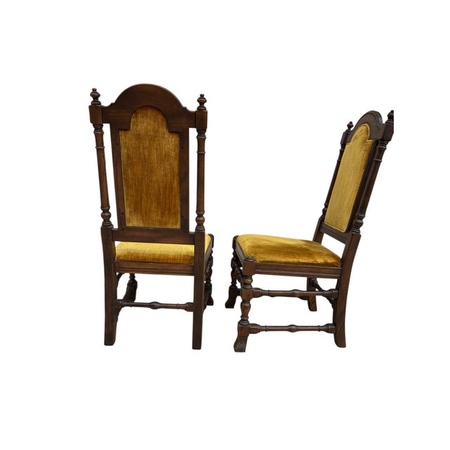 Ethan Allen 1980s Ethan Allen Jacobean Royal Charter Oak Dining Room Side Chairs Gothic Pair For Sale - Image 4 of 12