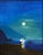 Oil painting on canvas board of a gentleman standing on the roof of his house, reading a letter under the moonlight....