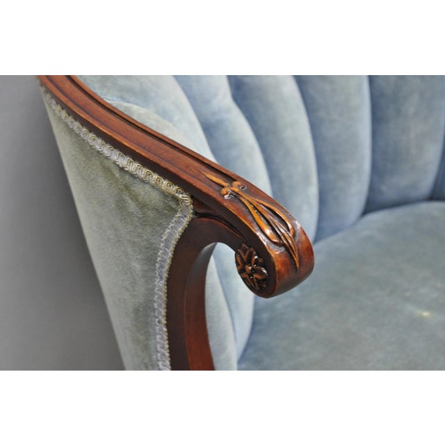 Vintage French Hollywood Regency Mahogany Saber Leg Parlor Lounge Chair - A Pair For Sale - Image 11 of 16
