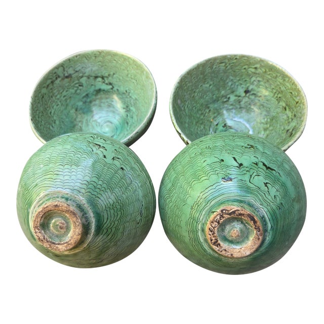 1990s Hand Made Green Marbled Bowls, Set 4 For Sale