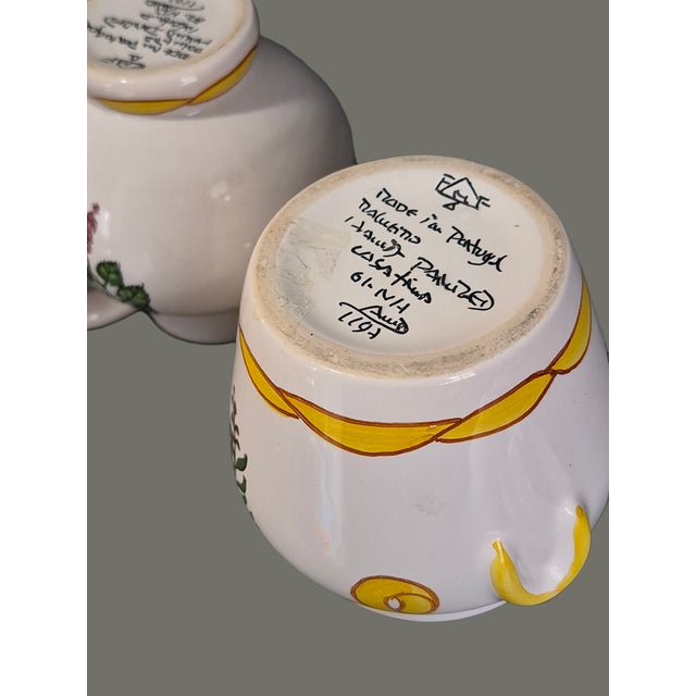 Late 20th Century Vintage Hand Painted Casa Fina Pottery Made in Portugal Creamer & Sugar Set Signed For Sale - Image 5 of 7