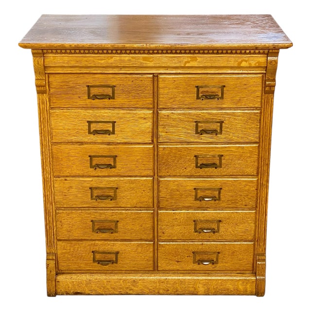 Antique Oak 12 Drawer File Cabinet Rockwell & Rupel of Chicago For Sale