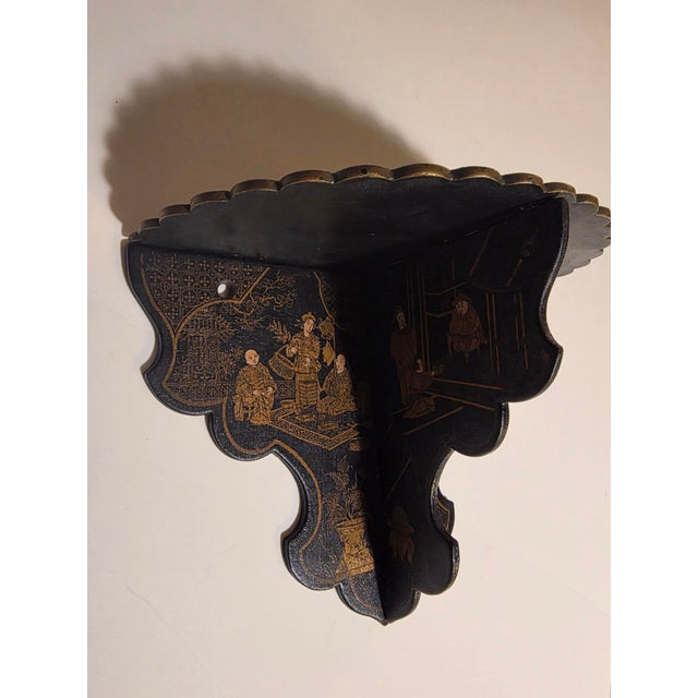 Chinoiserie Black Paper Mache Wall Shelf Bracket For Sale - Image 9 of 17