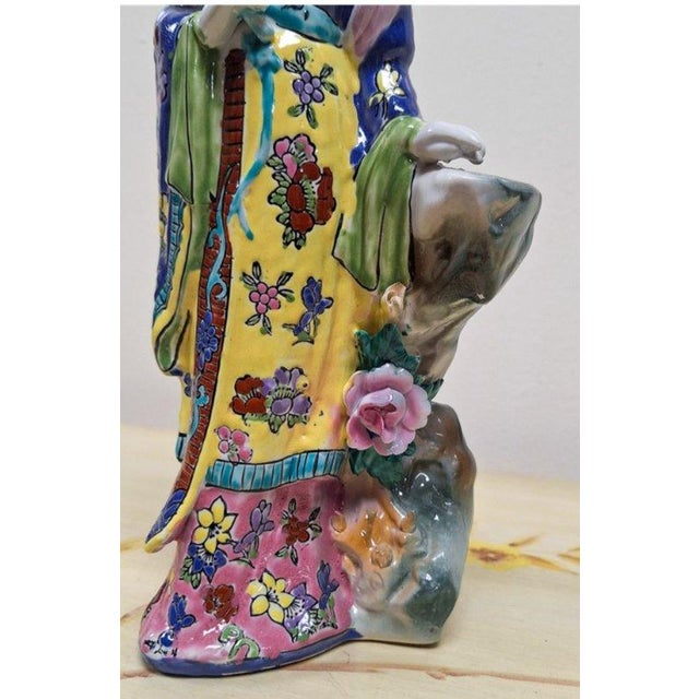 Red Vintage-Style Porcelain Floral Lady Figurine With Fan For Sale - Image 8 of 9