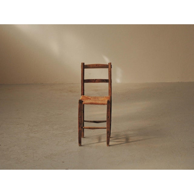 Wood French Folk Art Wood and Rush Chair, 1900s For Sale - Image 7 of 14