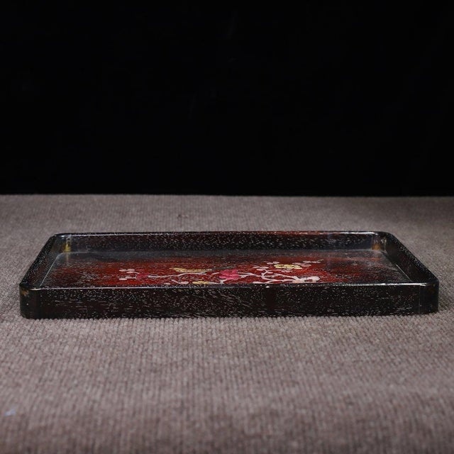 Wood Rosewood Rectangular Tray Inlaid With Mother-of-Pearl For Sale - Image 7 of 9