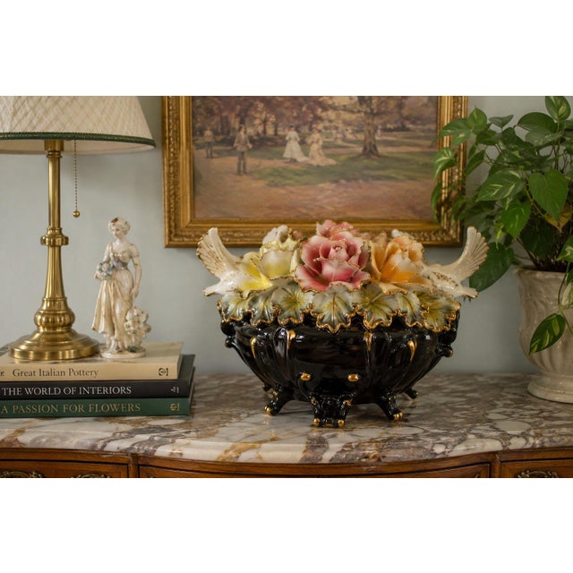 Capodimonte Vintage Italian Capodimonte Porcelain Floral Centerpiece With Doves For Sale - Image 4 of 10