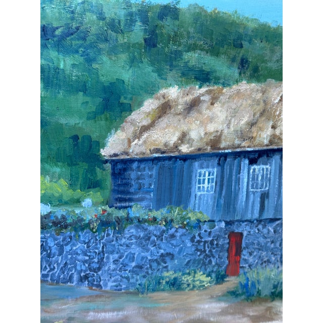 Gray 1960’s Pastoral / Architectural Folk Art Oil Painting on Faroe Islands For Sale - Image 8 of 14