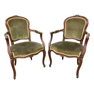 French Carved Mahogany Armchairs, 1910, Set of 2 For Sale