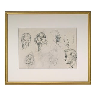 Vintage Art Deco Era Nude Charcoal Portrait Figure Study Drawing by William B Pattengill 1934 For Sale