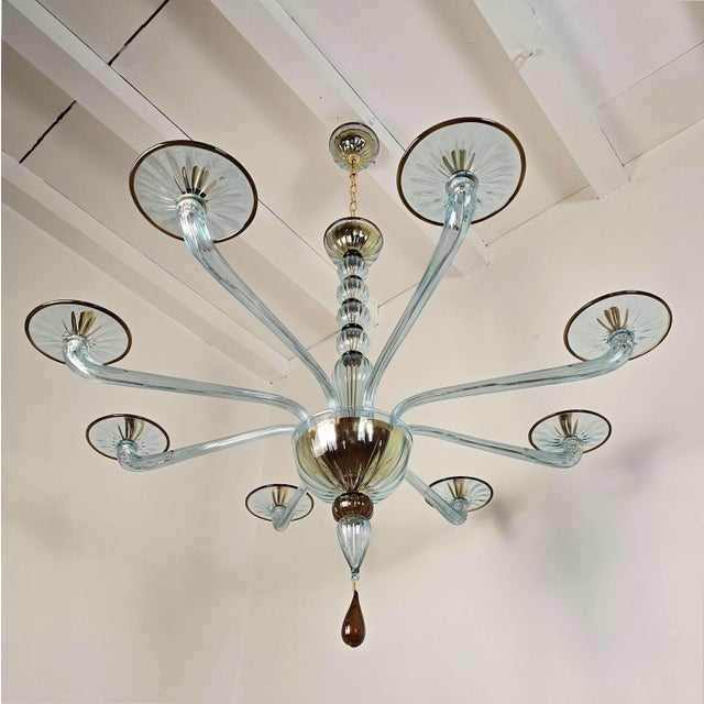 Barovier & Toso 1980s Blue and Brown Murano Glass Chandelier For Sale - Image 4 of 12