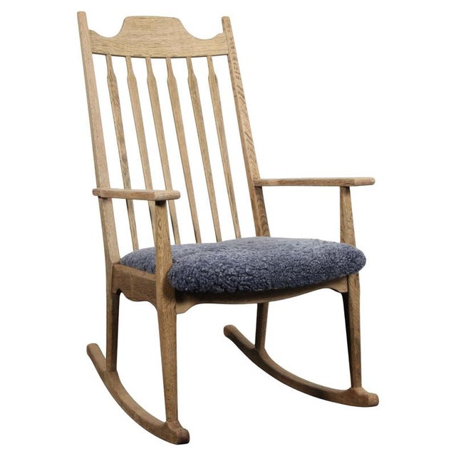 Brown Vintage Scandinavian Oak and Leather Rocking Chair by Henning Kjærnulf, 1970s For Sale - Image 8 of 8