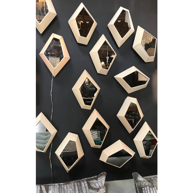 Off-white Mid-Century Polygonal Wall Sconces With Fabric and Mirror, Italy - a Pair For Sale - Image 8 of 11