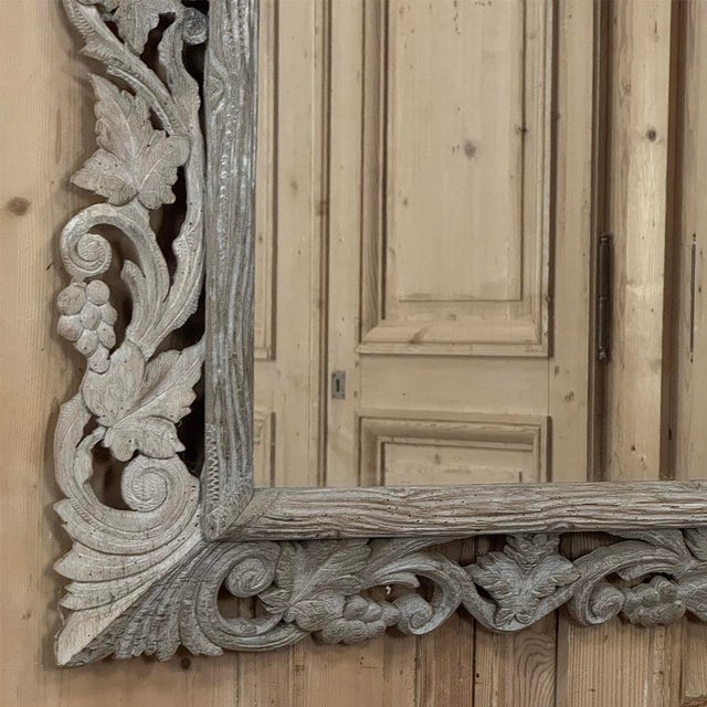 Dove Gray Antique French Renaissance Hand-Carved Ceruse Oak Mirror For Sale - Image 8 of 18