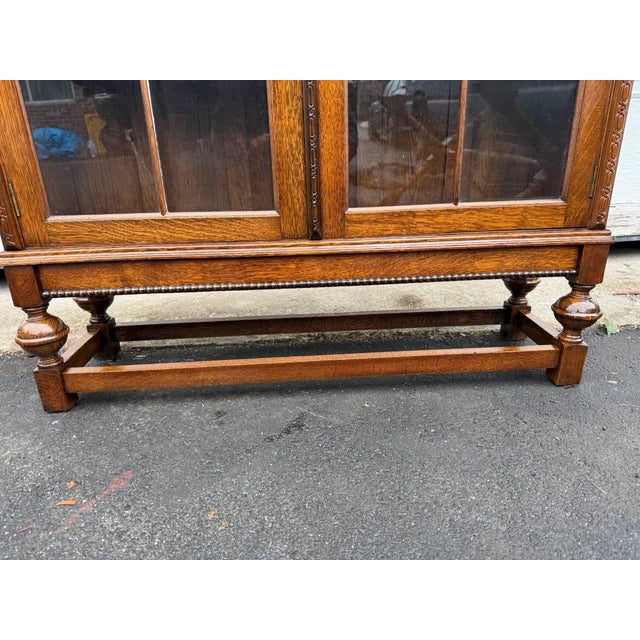 Farmhouse Antique Early 20th Century Mission Style Oak Display Cabinet/ Bookcase For Sale - Image 3 of 18